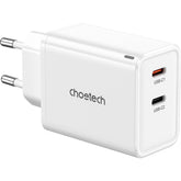 Choetech Pd 6013 Dual Usb Type C Wall Charger Max 65w W/ Overvoltage & Undervoltage Proteion Eu Plug White - CompuMe